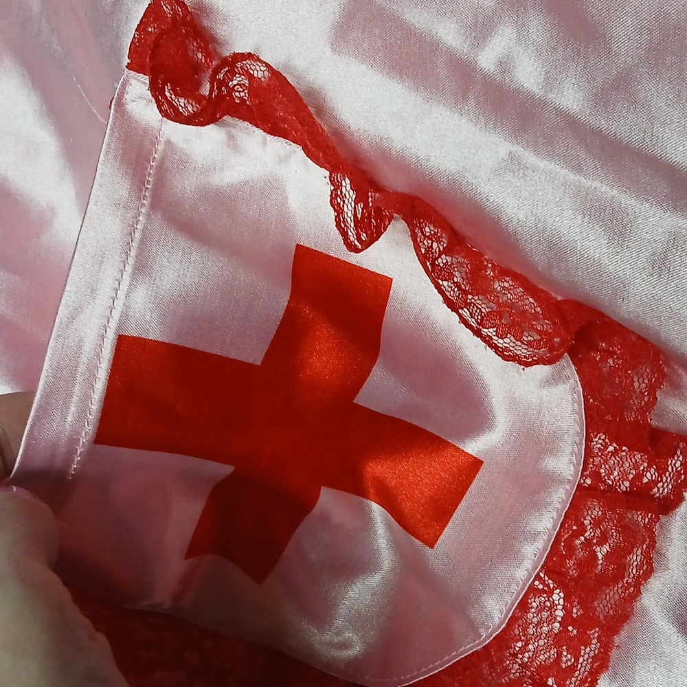 Dolls Kill Trickz N' Treatz Sexy Nurse Satin Mini Dress Costume COMPLETE Size XL - Picture 6 of 12